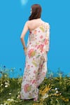 Shop_Sajeda A Lehry_Ivory Silk, Crepe Embroidery One Shoulder Hand Kaftan _at_Aza_Fashions