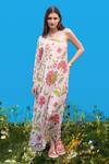Buy_Sajeda A Lehry_Ivory Silk, Crepe Embroidery One Shoulder Hand Kaftan _at_Aza_Fashions