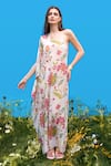 Shop_Sajeda A Lehry_Ivory Silk, Crepe Embroidery One Shoulder Hand Kaftan _Online_at_Aza_Fashions