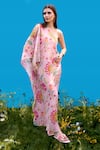 Buy_Sajeda A Lehry_Pink Silk, Crepe Embroidery Asymmetric Hand Rose Kaftan _at_Aza_Fashions