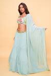 Buy_Sajeda A Lehry_Aqua Georgette Sequins, Embroidery, Zari Square Neck Hand Lehenga Set _at_Aza_Fashions