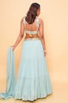 Shop_Sajeda A Lehry_Aqua Georgette Sequins, Embroidery, Zari Square Neck Hand Lehenga Set _at_Aza_Fashions