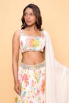 Sajeda A Lehry_Ivory Georgette Embroidery Square Neck Floral Printed Lehenga Set _Online_at_Aza_Fashions