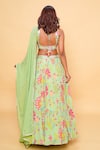 Shop_Sajeda A Lehry_Green Georgette Sequins, Embroidery Square Floral Printed Pista Lehenga Set _at_Aza_Fashions