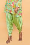 Buy_Sajeda A Lehry_Green Silk, Crepe Embroidery V-neck Floral Hand Kurta And Dhoti Pant _Online_at_Aza_Fashions