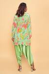 Shop_Sajeda A Lehry_Green Silk, Crepe Embroidery V-neck Floral Hand Kurta And Dhoti Pant _at_Aza_Fashions
