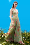 Buy_Sajeda A Lehry_Green Silk, Crepe Embroidery Scoop Neck Hand Pista Dress _Online_at_Aza_Fashions