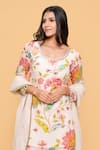 Buy_Sajeda A Lehry_Ivory Georgette Embroidery Round Neck Hand Floral Kurta Set _Online_at_Aza_Fashions