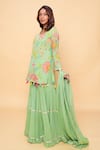 Buy_Sajeda A Lehry_Green Georgette Tassels Round Neck Floral Hand Embroidered Kurta Sharara Set _at_Aza_Fashions