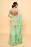 Shop_Sajeda A Lehry_Green Georgette Tassels Round Neck Floral Hand Embroidered Kurta Sharara Set _at_Aza_Fashions