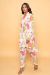 Buy_Sajeda A Lehry_Ivory Silk, Crepe Embroidery Collared Floral Digital Print Kurta Pant Set _at_Aza_Fashions