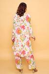 Shop_Sajeda A Lehry_Ivory Silk, Crepe Embroidery Collared Floral Digital Print Kurta Pant Set _at_Aza_Fashions