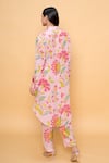 Shop_Sajeda A Lehry_Pink Silk, Crepe Embroidery Collared Hand Floral Kurta Pant Set _at_Aza_Fashions