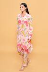 Buy_Sajeda A Lehry_Pink Silk, Crepe Embroidery Collared Hand Floral Kurta Pant Set _at_Aza_Fashions