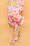Sajeda A Lehry_Pink Silk, Crepe Embroidery Collared Hand Floral Kurta Pant Set _Online_at_Aza_Fashions