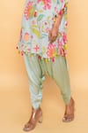 Sajeda A Lehry_Aqua Silk, Crepe Embroidery Round Neck Floral Kaftan And Dhoti Pant Set _Online_at_Aza_Fashions