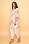 Buy_Sajeda A Lehry_Ivory Silk, Crepe Round Neck Floral Hand Embroidered Kaftan Set _at_Aza_Fashions