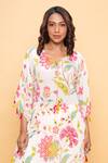 Shop_Sajeda A Lehry_Ivory Silk, Crepe Round Neck Floral Hand Embroidered Kaftan Set _at_Aza_Fashions