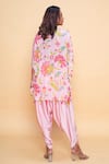 Shop_Sajeda A Lehry_Pink Silk, Crepe Tassels Round Neck, Floral Hand Embroidered Kaftan And Dhoti Pant _at_Aza_Fashions