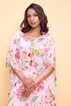 Buy_Sajeda A Lehry_Pink Silk, Crepe Tassels Round Neck, Floral Hand Embroidered Kaftan And Dhoti Pant _Online_at_Aza_Fashions