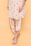 Sajeda A Lehry_Beige Silk, Crepe Tassels V-neck Hand Embroidered Kaftan And Dhoti Pant _Online_at_Aza_Fashions