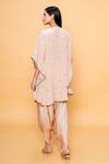 Shop_Sajeda A Lehry_Beige Silk, Crepe Tassels V-neck Hand Embroidered Kaftan And Dhoti Pant _at_Aza_Fashions