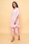 Buy_Sajeda A Lehry_Pink Silk, Crepe Embroidery Keyhole Neck Hand Kaftan And Dhoti Pant Set _at_Aza_Fashions