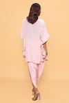 Shop_Sajeda A Lehry_Pink Silk, Crepe Embroidery Keyhole Neck Hand Kaftan And Dhoti Pant Set _at_Aza_Fashions