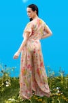 Shop_Sajeda A Lehry_Beige Silk, Crepe Round Neck Sienna Floral Print Crop Top And Pant _at_Aza_Fashions
