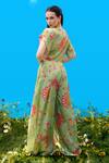 Shop_Sajeda A Lehry_Green Silk, Crepe V-neck Floral Print Crop Top And Pant Set _at_Aza_Fashions