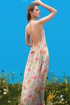 Shop_Sajeda A Lehry_Aqua Crepe Halter Neck Floral Digital Print Dress _at_Aza_Fashions