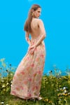 Shop_Sajeda A Lehry_Beige Crepe Halter Neck Digital Print Dress _at_Aza_Fashions