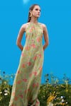Sajeda A Lehry_Green Crepe Halter Neck Digital Print Dress _Online_at_Aza_Fashions