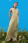 Buy_Sajeda A Lehry_Green Crepe Halter Neck Digital Print Dress _at_Aza_Fashions
