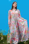 Buy_Sajeda A Lehry_Gray Cotton Embroidery Collared Hand Digital Print Dress _Online_at_Aza_Fashions