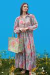 Buy_Sajeda A Lehry_Gray Cotton Embroidery Collared Hand Digital Print Dress _at_Aza_Fashions