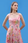 Sajeda A Lehry_Pink Georgette Embroidery Square Neck Hand Rose Dress _Online_at_Aza_Fashions