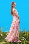 Shop_Sajeda A Lehry_Pink Georgette Embroidery Square Neck Hand Rose Dress _at_Aza_Fashions