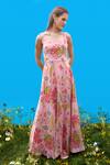 Buy_Sajeda A Lehry_Pink Georgette Embroidery Square Neck Hand Rose Dress _Online_at_Aza_Fashions