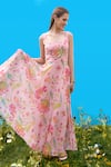 Buy_Sajeda A Lehry_Pink Georgette Embroidery Square Neck Hand Rose Dress _at_Aza_Fashions
