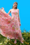 Shop_Sajeda A Lehry_Pink Georgette Embroidery Square Neck Hand Rose Dress _Online_at_Aza_Fashions