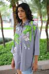 Studio Moda India_Gray Cotton Applique Collared Designer Jasmine Shirt _Online_at_Aza_Fashions