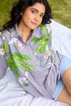 Buy_Studio Moda India_Gray Cotton Applique Collared Designer Jasmine Shirt _Online_at_Aza_Fashions