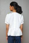 Shop_Studio Moda India_White Cotton Embroidery Round Neck Kanikonna Applique Top _at_Aza_Fashions