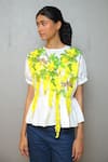 Buy_Studio Moda India_White Cotton Embroidery Round Neck Kanikonna Applique Top _at_Aza_Fashions