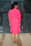 Shop_Studio Moda India_Pink Cotton Embroidery Collared Banana Cutdana Drawstring Dress _at_Aza_Fashions