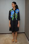 Buy_Studio Moda India_Black Cotton Applique Collared Poppy Dress _Online_at_Aza_Fashions