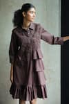 Studio Moda India_Brown Cotton Applique Collared Poppy Flare Dress _Online_at_Aza_Fashions