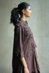 Buy_Studio Moda India_Brown Cotton Applique Collared Poppy Flare Dress _Online_at_Aza_Fashions