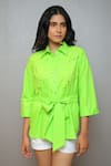 Buy_Studio Moda India_Green Cotton Applique Collared Maple Shirt _at_Aza_Fashions